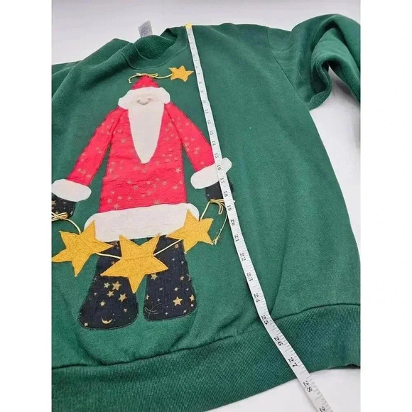 Vtg Jerzees Homemade Women's L Green Santa Applique Holiday Crewneck Sweater - Picture 9 of 11